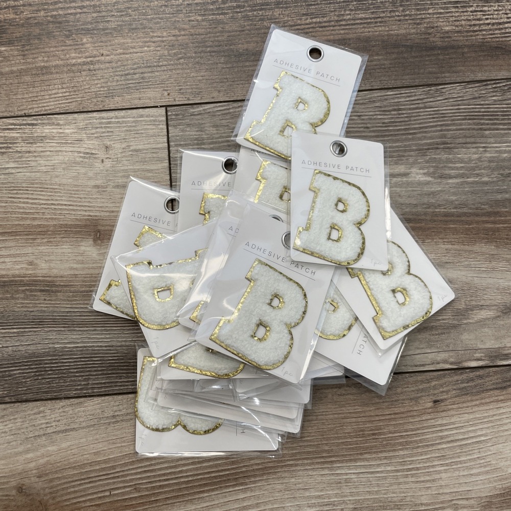 Horizon Group USA White Gold Letter B Adhesive Patch Lot of 21 Chenille 3in